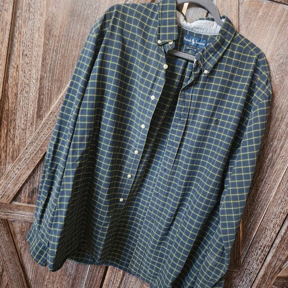Ralph Lauren Classic Fit Green Yellow Blue Plaid Long Sleeve Button Up Shirt XXL - Picture 2 of 10